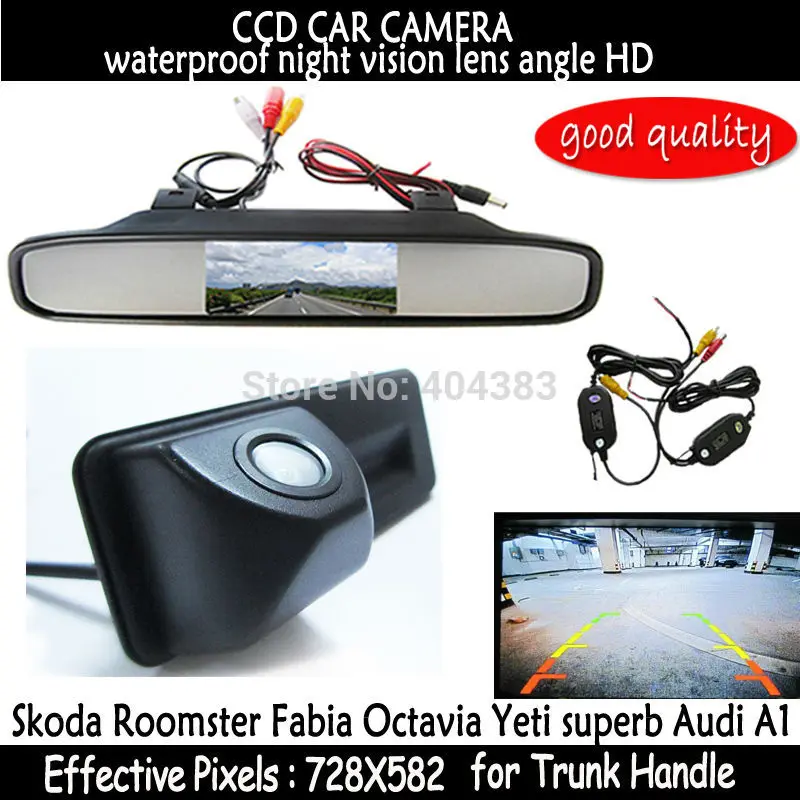 wireless Car Mirror Monitor HD CCD car rear view Trunk handle Camera for Skoda Roomster Fabia Octavia Yeti superb for Audi A1