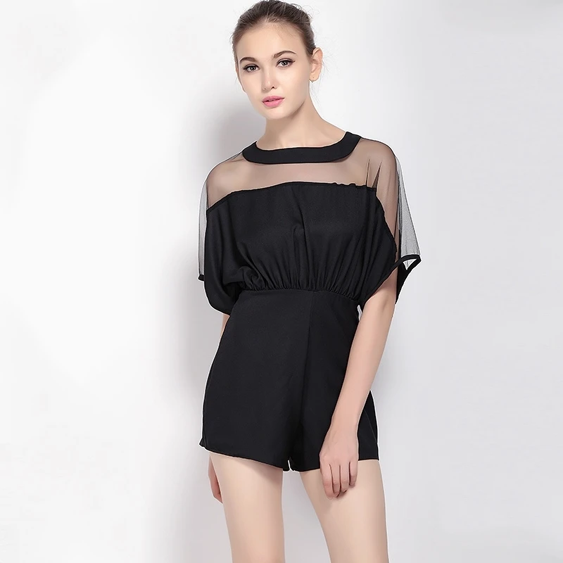 JoyLink Одежда Шеи Экипажа Batwing Рукавом Тонкий Ползунки Цветов Элегантный Sheer Сетки