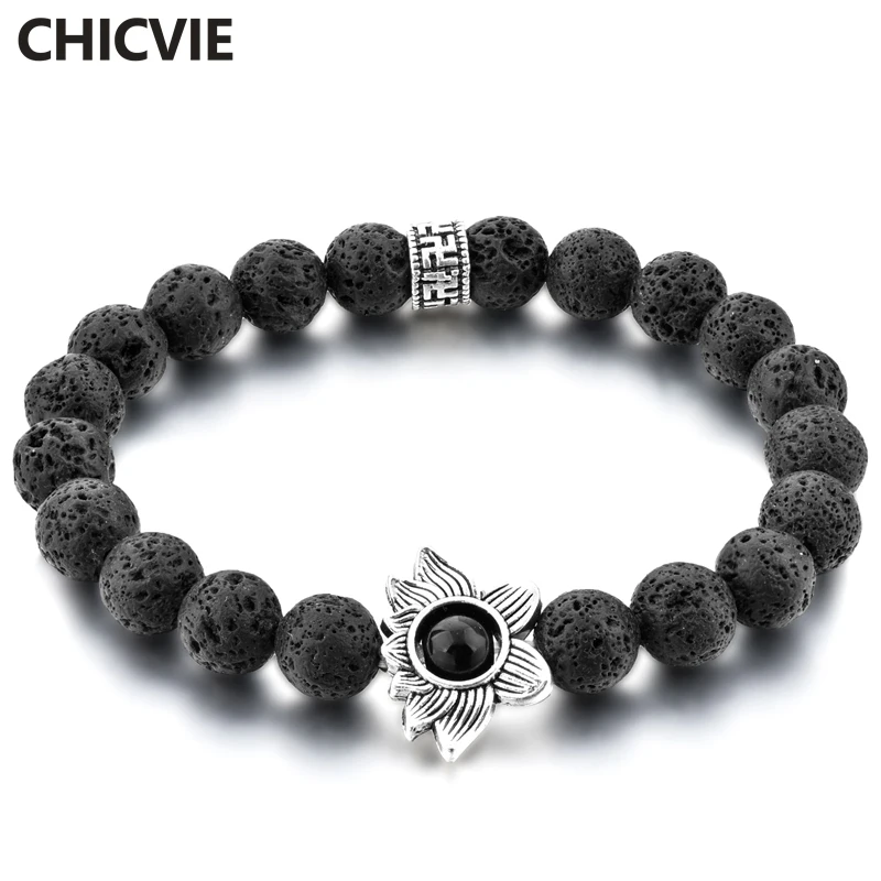 

CHICVIE New Charms Silver Lotus Distance Bracelet & Bangles For Women Men Jewelry Making Natural Stone Beads Bracelets SBR180137