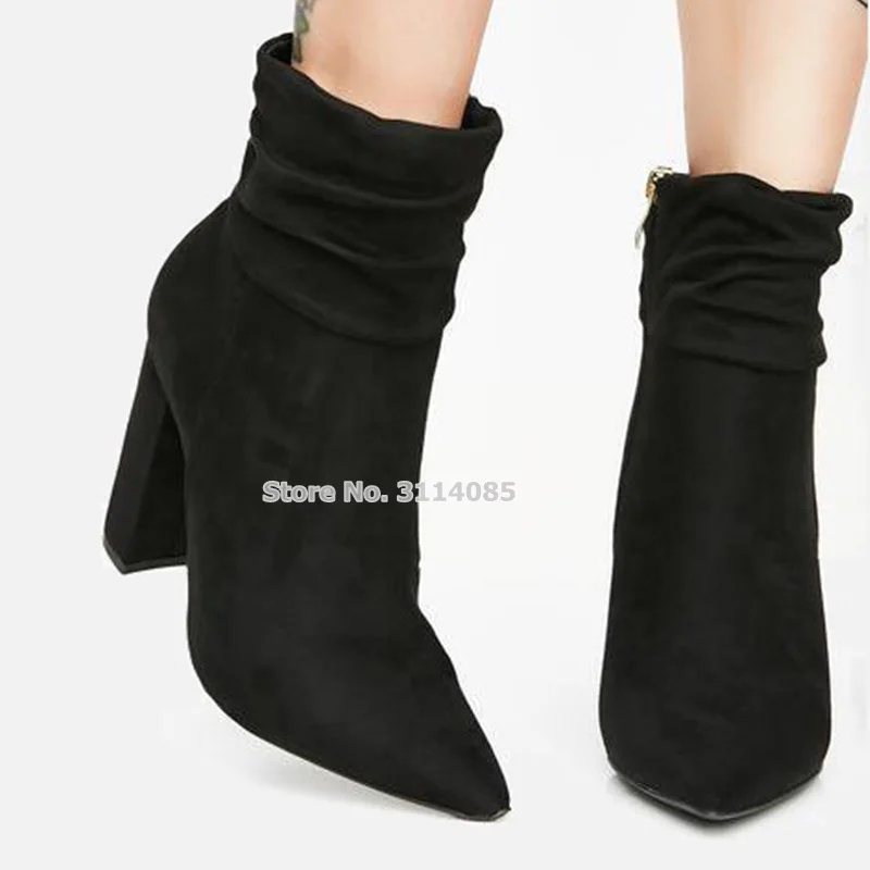 Новый дизайн бежевые черные замшевые сапоги до колена с острым носком на