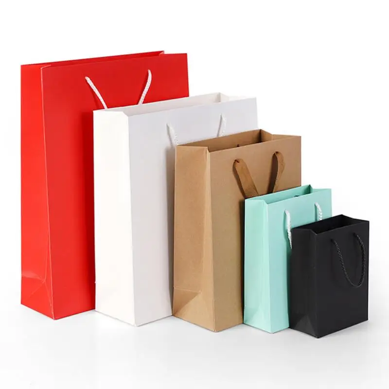 

20pcs/lot Thick Color Kraft Paper Bag Clothing Shopping Kraft Paper Tote Wedding Birthday Party Gift Bag 12*16*5.7cm