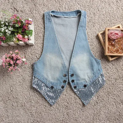 Женский весенне летний винтажный Универсальный Тонкий джинсовый жилет кардиган