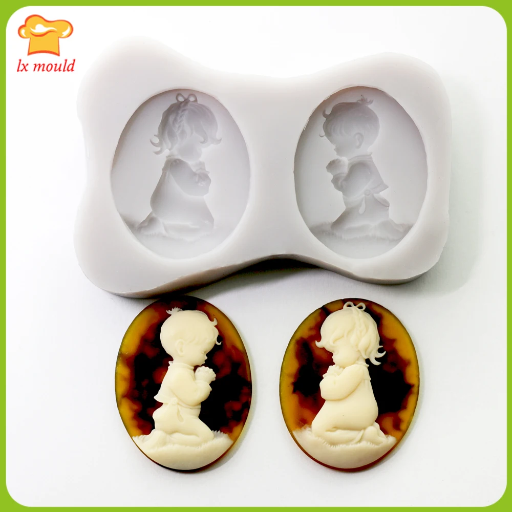 

New Praying Little Angel Silicone Mold Boy Girl Embossed Gemstone Couples Decorative Mould