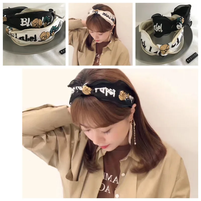 

Women Hair Hoops Embroidery Flowers Headband wave Fabric Hairband Girls Dance Party Sexy Boutique Hair Accessories fanssee 1pcs