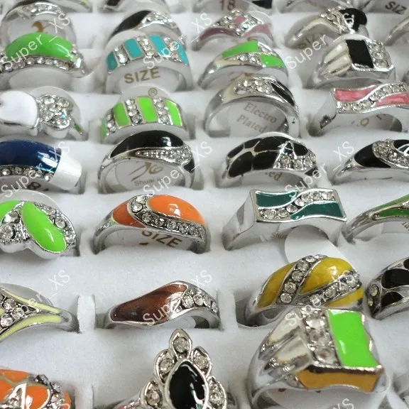 

80pcs wholesale lots jewelry ring new WOMENS nice enamel & rhinestone alloy silver plated Rings free shipping BL110