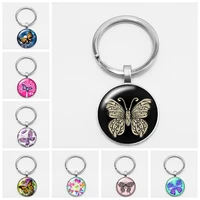 fashion charm colorful color butterfly time glass gem keychain car keychain hanging buckle jewelry wholesale