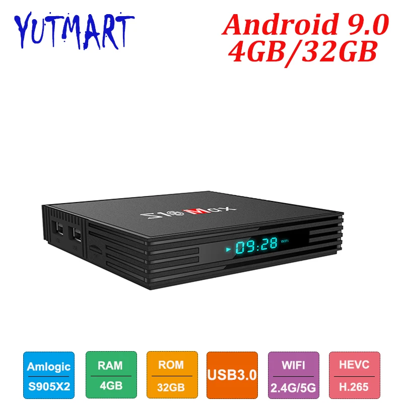 S10 MAX 4 ГБ 32 Smart tv box Android 9 0 Amlogic S905X2 четырехъядерный UHD 4K BT4.0 HD 2 4G и 5G WIFI телеприставка
