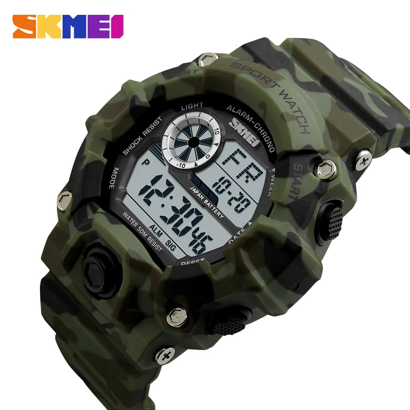 Green Camouflage Мужские Цифровые спортивные часы S-Shock SKMEI часы мужские армейские камуфляжные военные многофункциональные наручные часы relogio masculino - Цвет: Green Camouflage