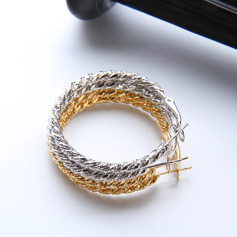 Винтажные серьги-кольца золотистого/серебряного цвета простые круглые полые