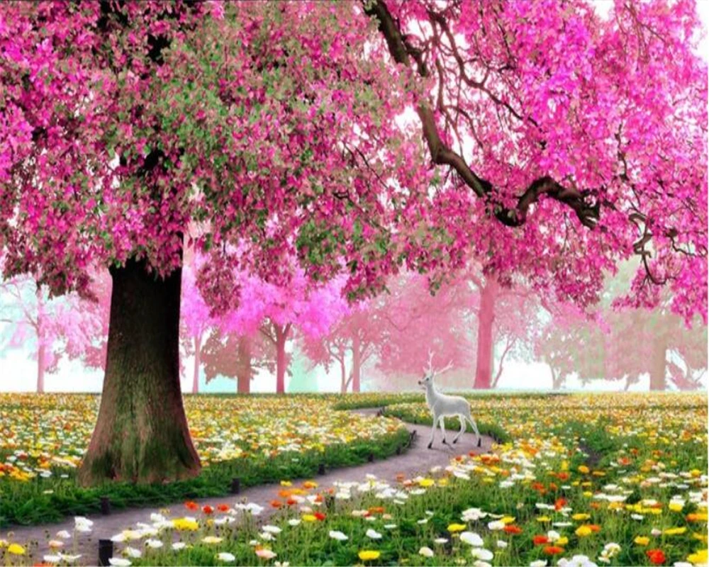 Обои Beibehang Современные Стильные с изображением сакуры на фоне дерева фрески