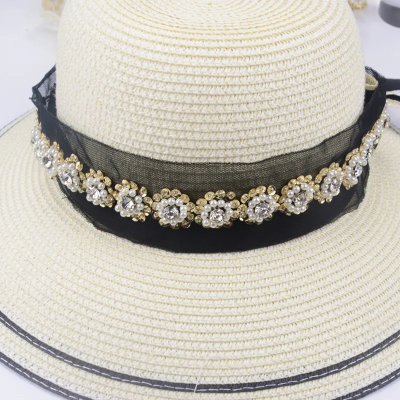 

Pearls Flower Sequins Rhinestone Trim Handmade Beaded Lace Wedding Decoration Crystal Fabric Ribbon Sew on Garment Accessories