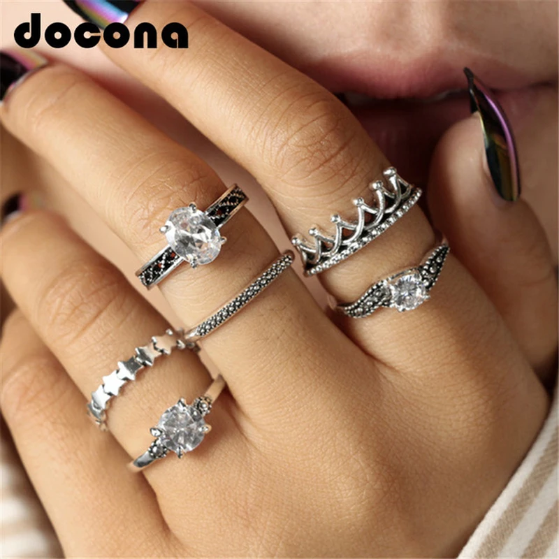 Docona 6 шт./компл. Бохо винтажные Серебристые полые геометрические кулаки миди