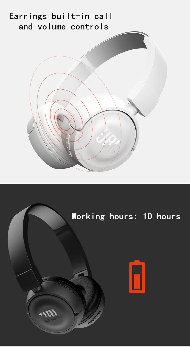 JBL T450BT Bluetooth беспроводные наушники на голову Музыкальная гарнитура Портативный HIFI бас наушники с микрофоном для JBL