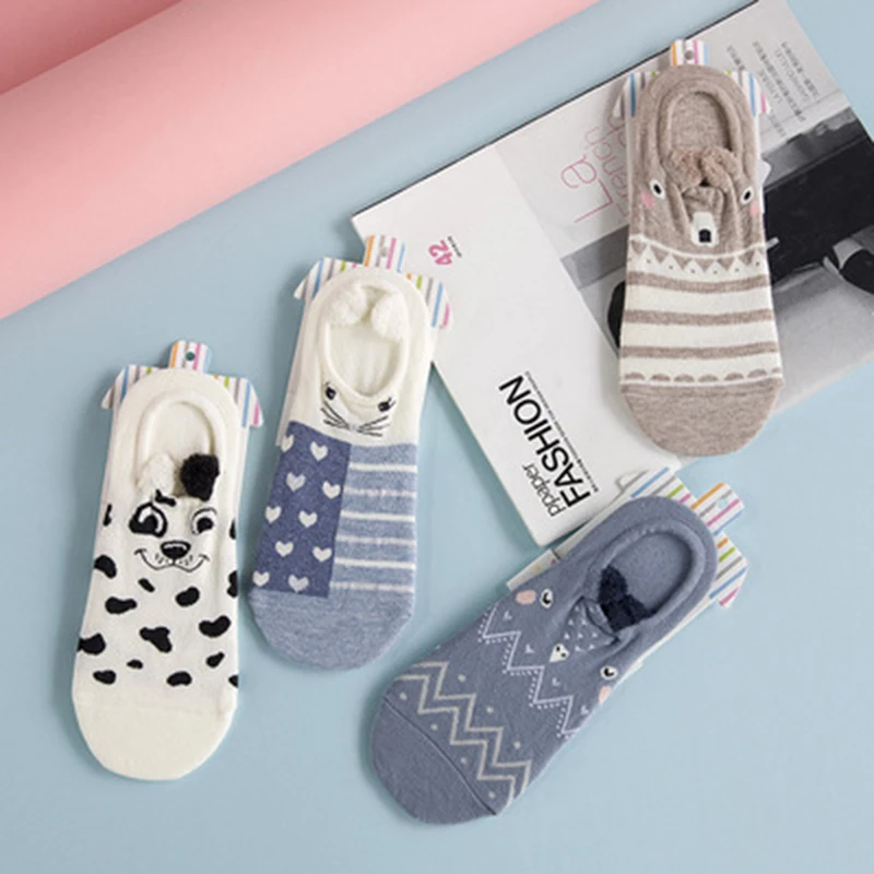 Милые животные женские хлопковые носки Kawaii кошка с собакой летние короткие