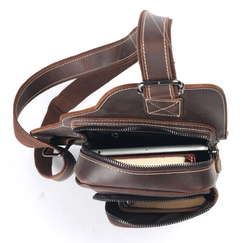 

Johnature 2021 New England Style Retro Genuine Leather Soft Solid Men Chest Bags Crazy Horse Leather Leisure Crossbody Bags