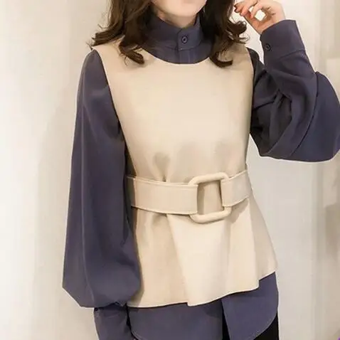 M 4xl Blusas Kimino женская блузка с жилетом и поясом большие размеры осенняя рубашка