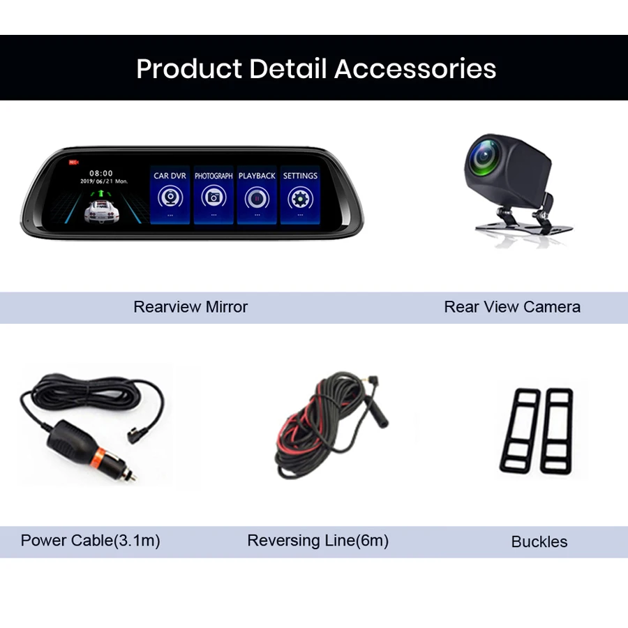 

QUIDUX 10" IPS Touch Screen Dual Lens 1080P Car DVR Stream RearView Mirror Dash Camera Dual Lens Night Vision Parking Monitor