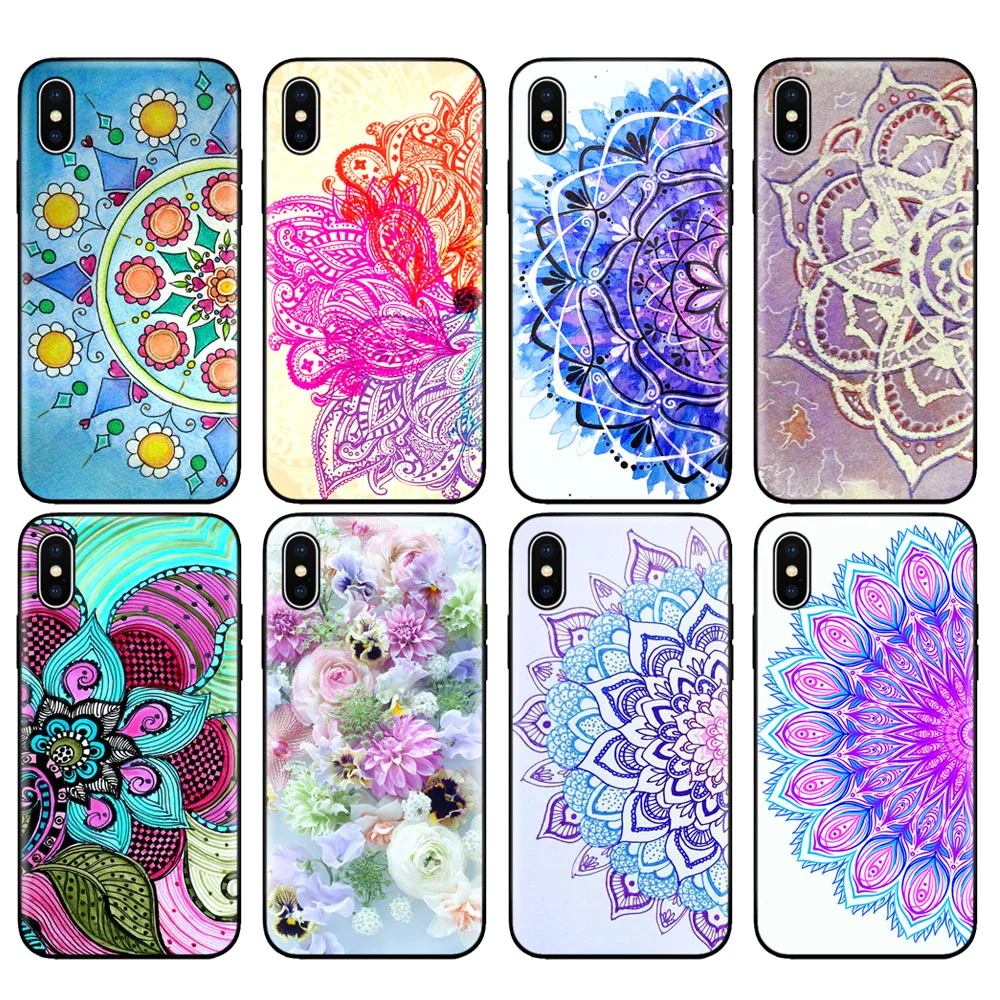 Черный чехол из ТПУ для iphone 5 5s se 6 6s 7 8 plus x 10 силиконовый XR XS 11 pro MAX с цветочным