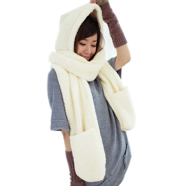 Новинка 2017 модная зимняя теплая женская шапка ушанка с карманами длинный шарф