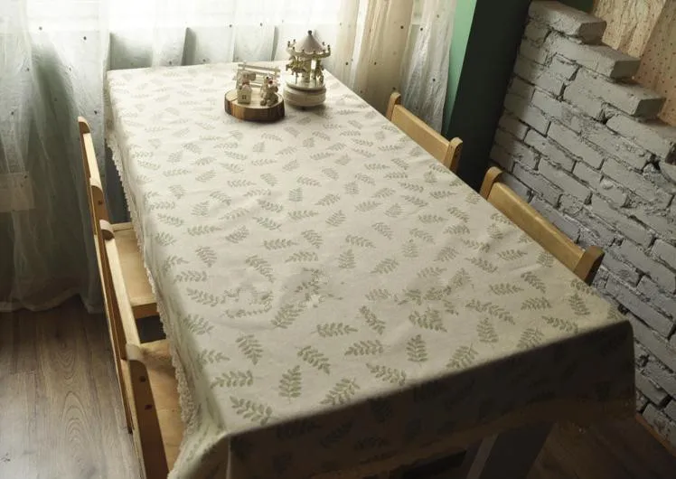 Pastoral Style Linen Tablecloth Leave Pattern Table Cloth Zakka Tablecloths For Picnic And Home Decoration # 85 | Дом и сад