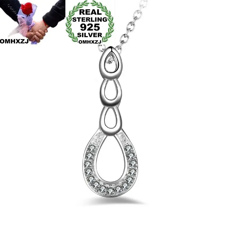 

OMHXZJ Wholesale Personality Fashion OL Woman Girl Party Wedding Gift Silver Oval AAA Zircon 925 Sterling Silver Necklace NC33