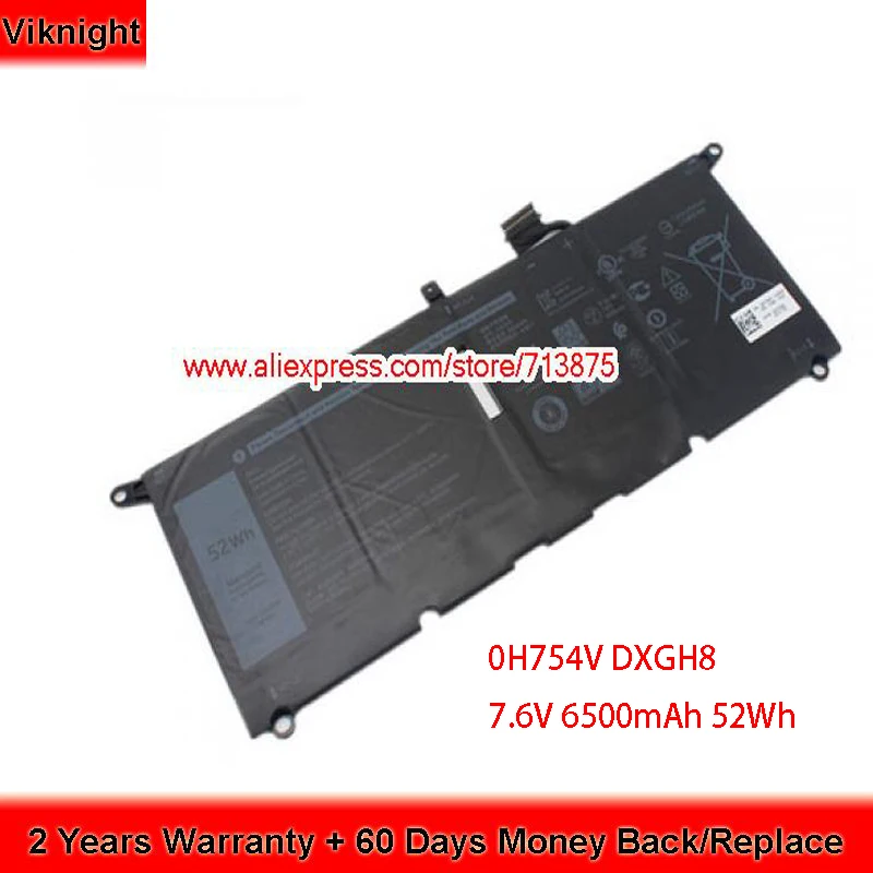 Подлинный 7 6 V 6500mAh 52Wh P82G 0H754V DXGH8 Аккумулятор для Dell XPS 13 9370 9380 FHD I5 13-9370-D1601S 13-9370-D1701G