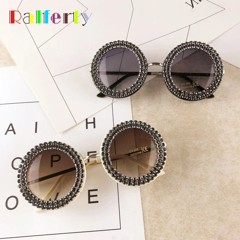 Ralferty Luxury Handmade Round Sunglasses Women Brand Designer Crystal Sun Glasses UV400 Female Rhinestone Eyewear Shades G1908 |