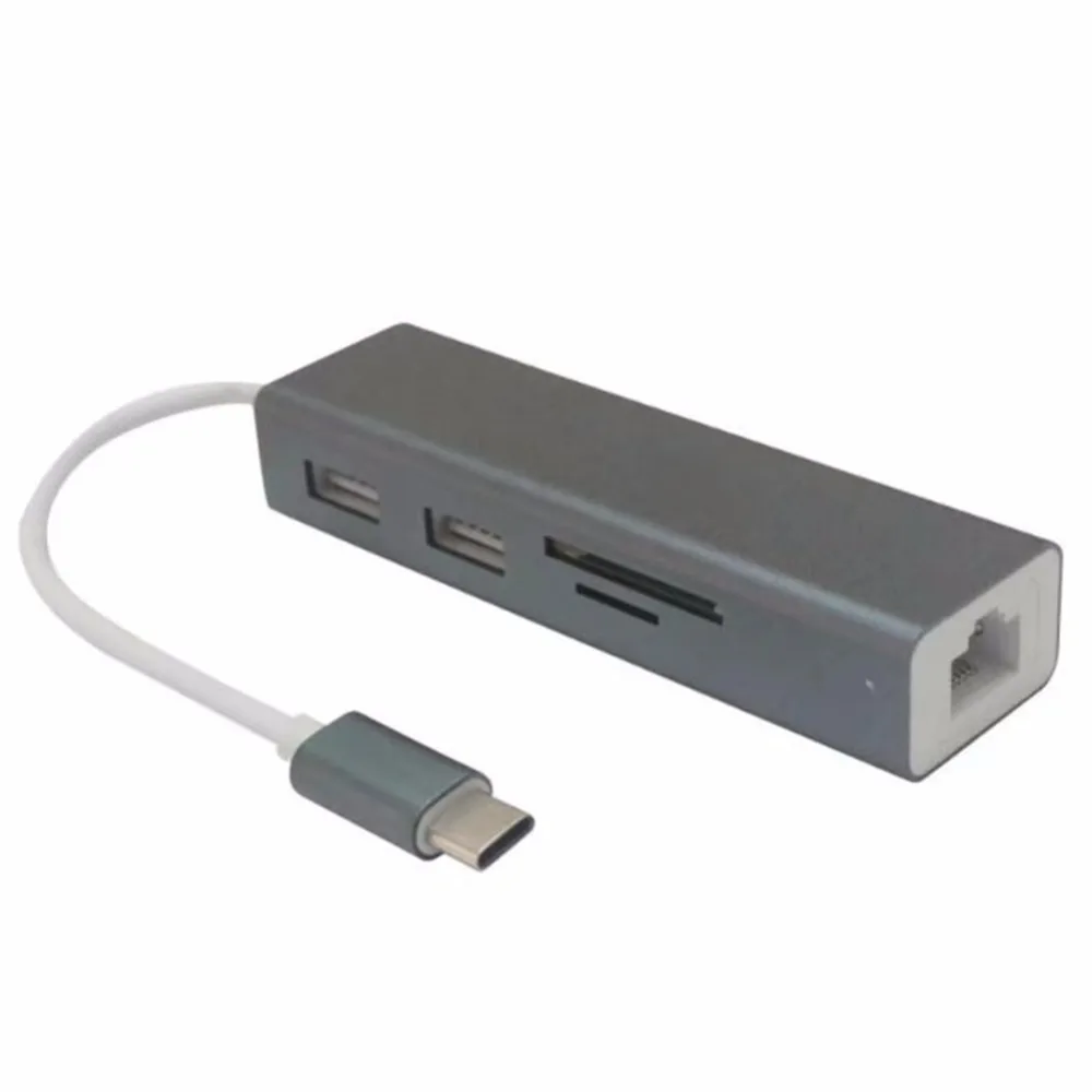 Алюминий Тип usb C концентратор с 2 портами (стандарт 3 0 Порты SD/TF Card Reader и RJ45 10/100/1000
