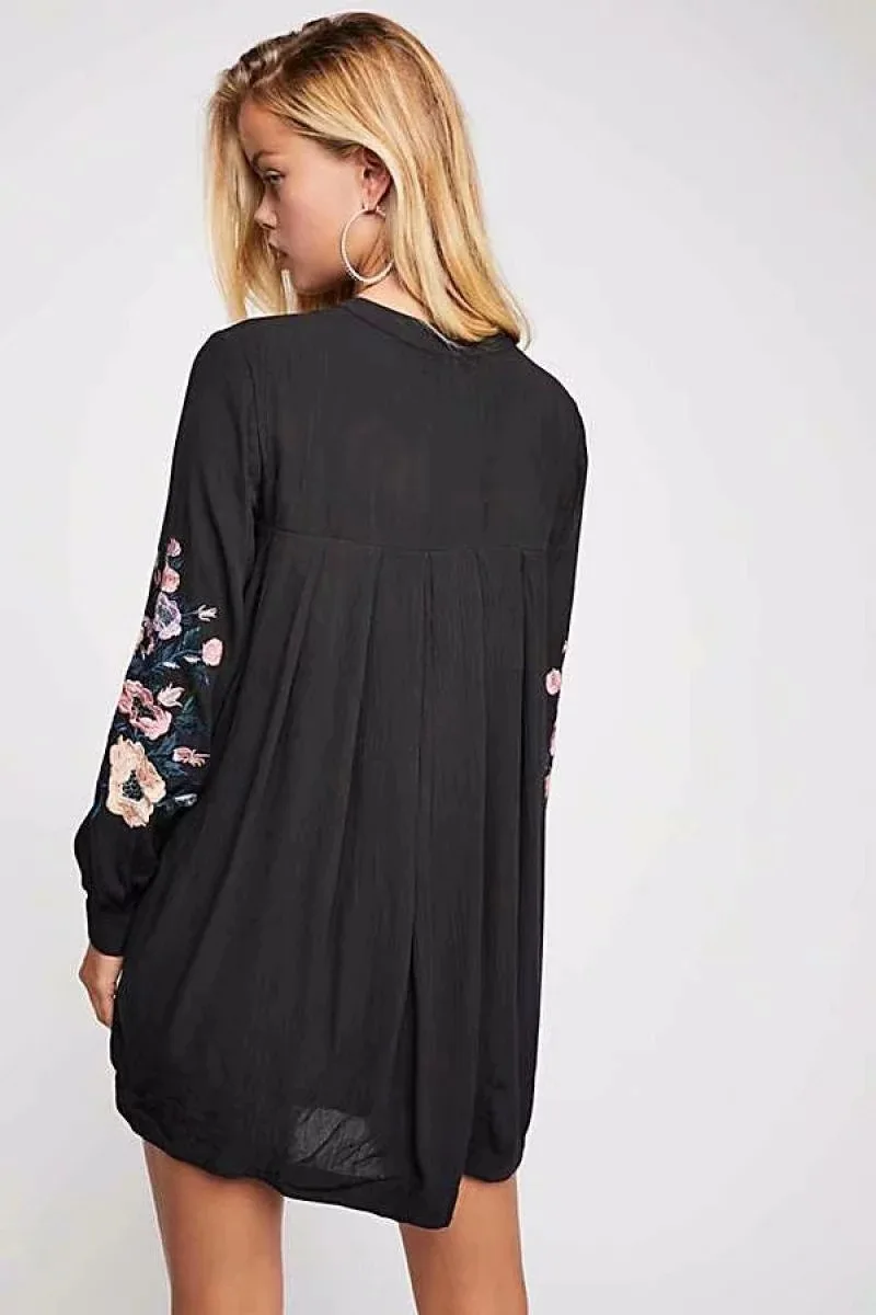 BOHOFREE/осеннее платье с длинными рукавами и глубоким вырезом Boho цветочной вышивкой