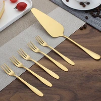 5 6pcs gold cake spatula forks set stainless steel afternoon cakes shovel dessert fruit fork wedding birthday party server