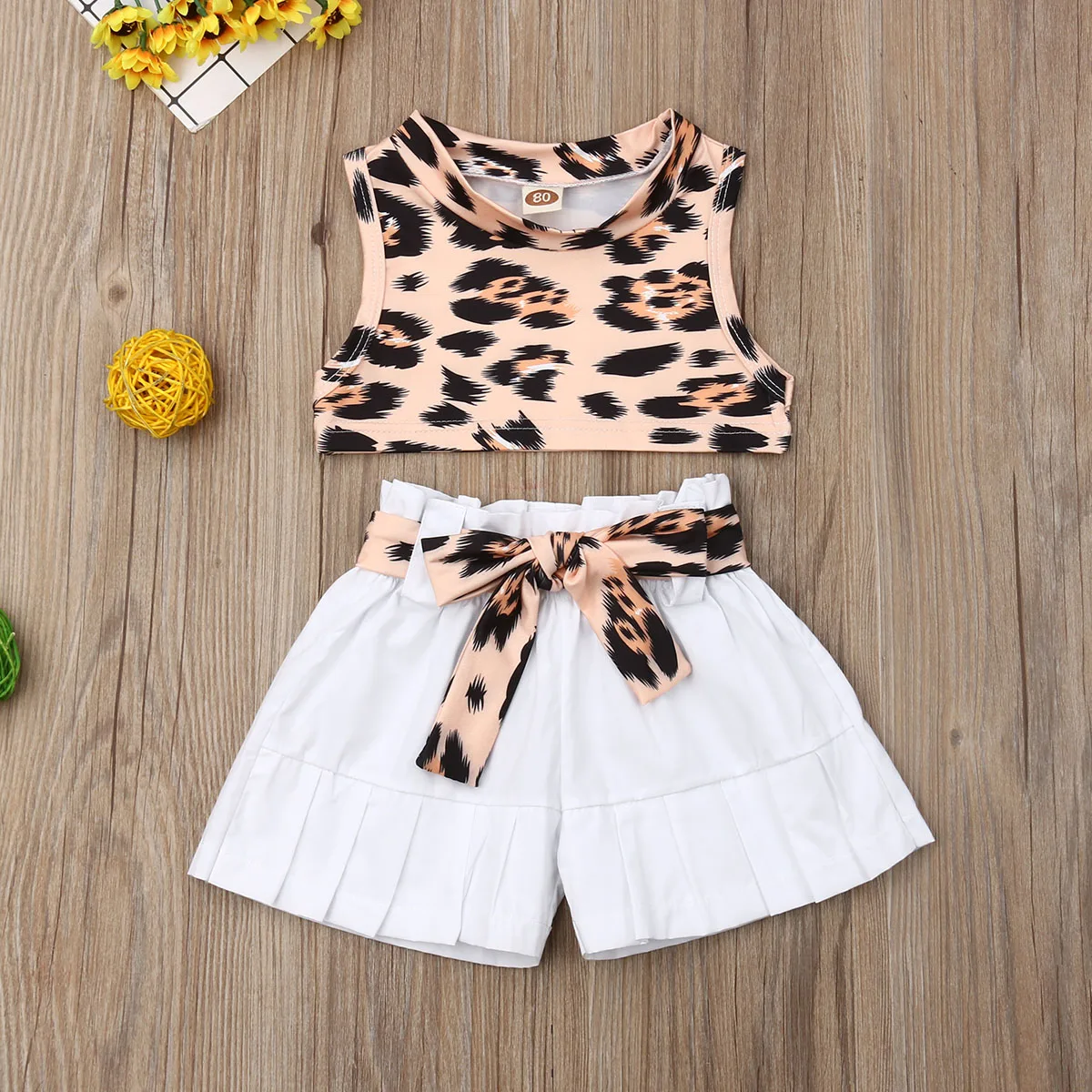 2 шт. Детские леопардовые Короткие штаны без рукавов|Комплекты одежды для