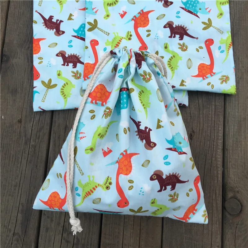 YILE 1pc Cotton Drawstring Pouch Party Gift Bag Home Print Color Dinosaur Light Blue YL04 | Багаж и сумки