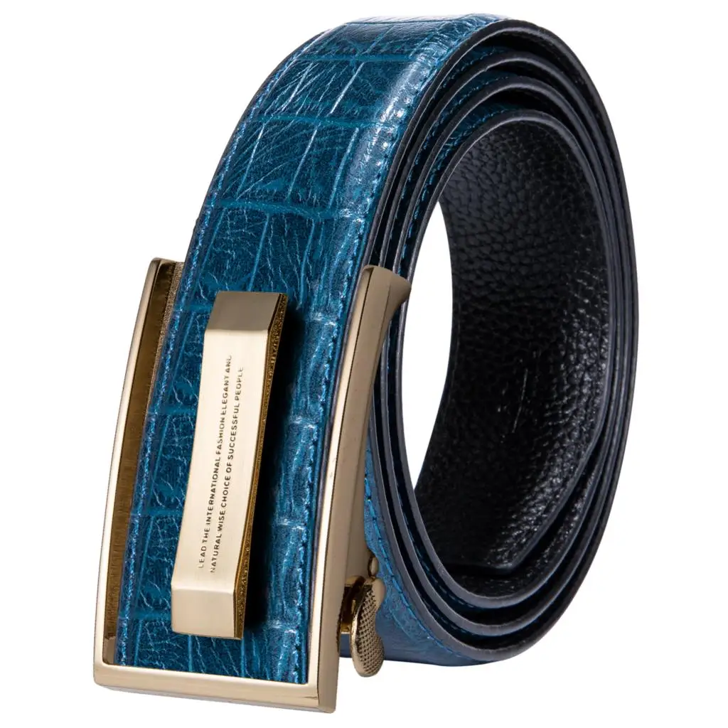 2020 New Fashion Blue Crocodile Leather Belts for Men Waist Fashion Cowboy Jeans Casual Leather Belts Automatic Gold Buckle belt