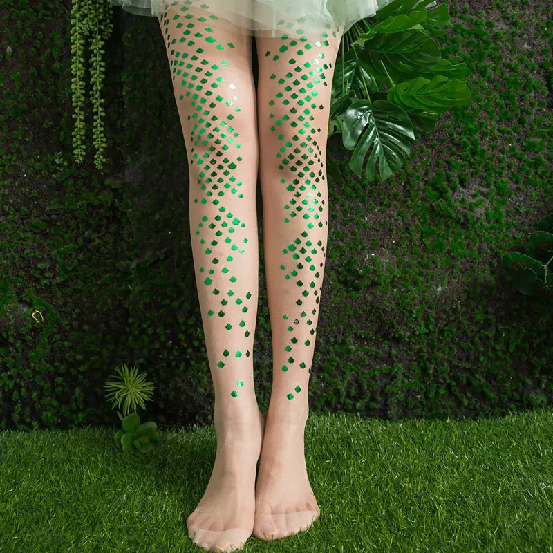 skin and green SP& CITY, дизайн, сексуальные колготки с блестками в виде русалки, женские прозрачные блестящие колготки, летние тонкие штаны, блестящие шелковые колготки - Цвет: skin and green