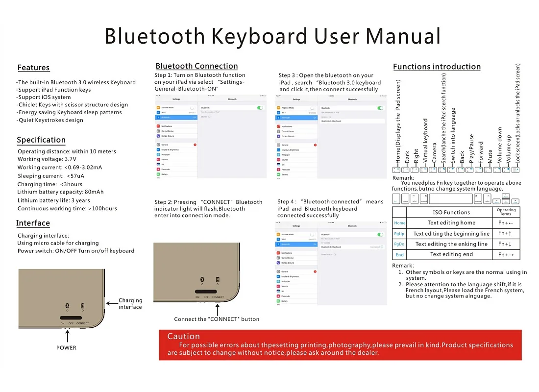 3 цвета Беспроводной Bluetooth 0 клавиатура ABS для iPad Air 2 кронштейн Стиль Pro 9
