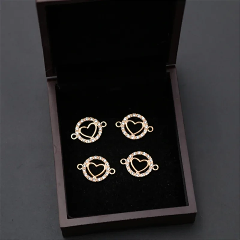 

WKOUD 8pcs kc gold hollow peach heart circle glamour fashion bracelet necklace DIY handmade Rhinestone jewelry alloy connectors