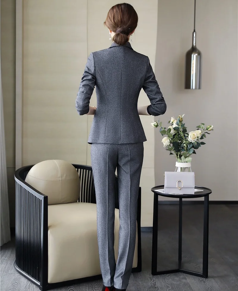 Женский деловой костюм серый пиджак и брюки весна-осень 2019 | Женская одежда