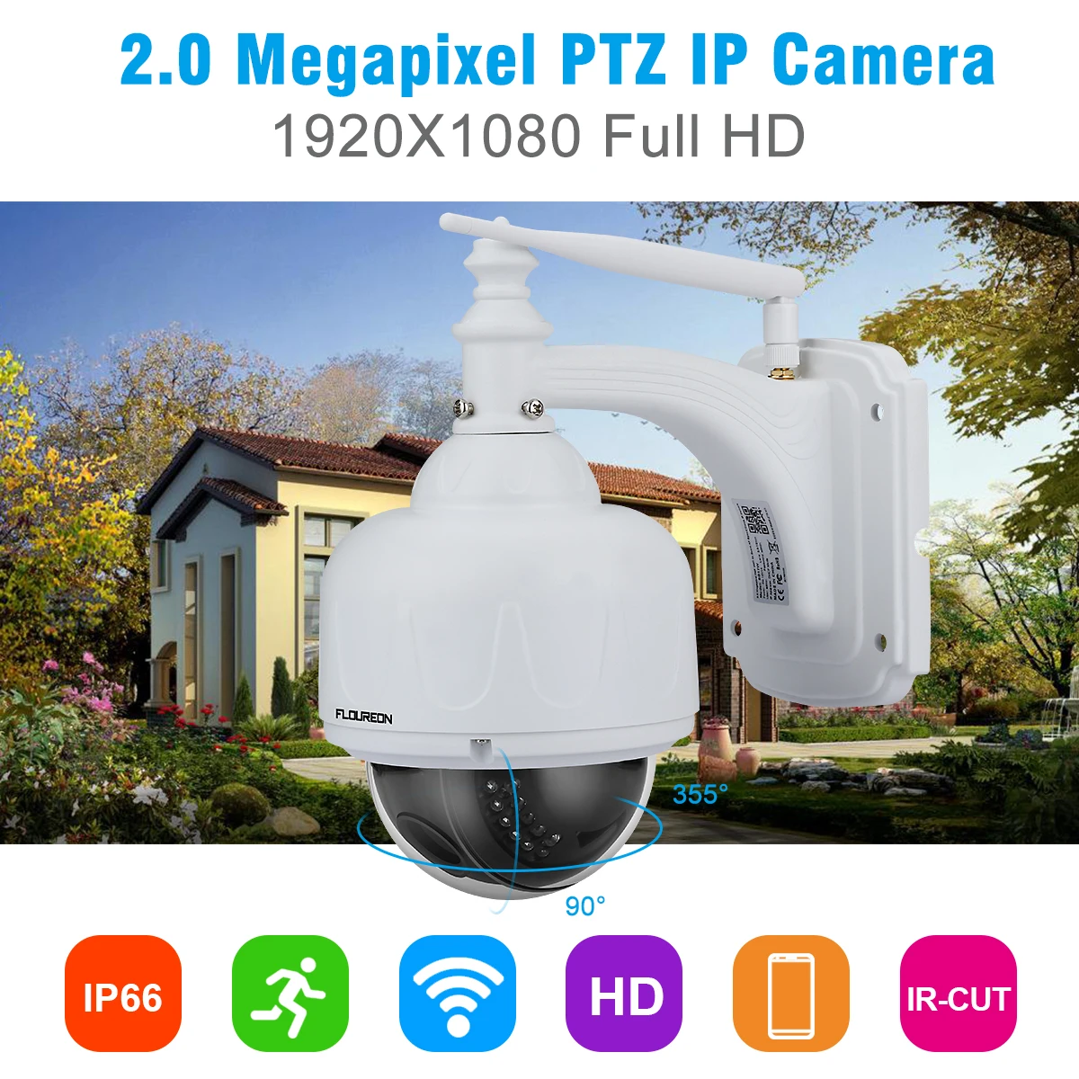 FLOUREON 1080P Wi-Fi, 2,7-13,5 мм H.264 Беспроводной видеонаблюдения TF микро-sd карты 5xzoom IR-CUT IP66 купольная PTZ IP Камера