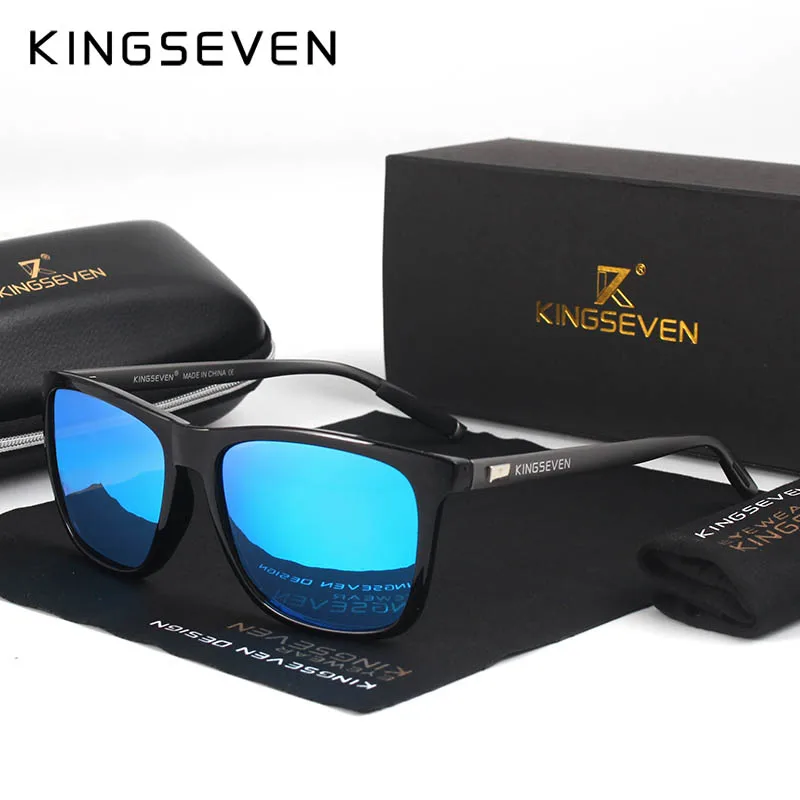 Gray Blue KINGSEVEN, новые модные брендовые дизайнерские алюминиевые солнцезащитные очки TR90, поляризованные зеркальные линзы, мужские солнцезащитные очки oculos, очки для мужчин - Цвет линз: Gray Blue