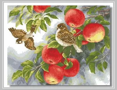 Needlework 14CT 16CT 18CT Cross Stitch DIY Count Embroidery Set Sparrow on apple tree | Дом и сад