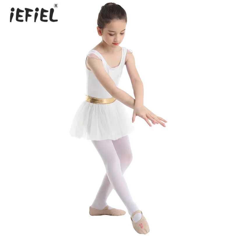 Toddler Little Mesh Flying Sleeves Ballet Dress Costume Leotards for Girls Gold Waist Dance Gymnastics Leotard Tutu | Детская одежда и