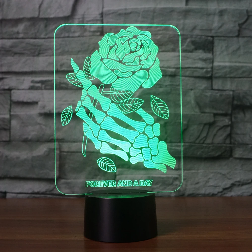 Череп рука поднялась 7 Изменение Цвета 3D иллюзия ночника