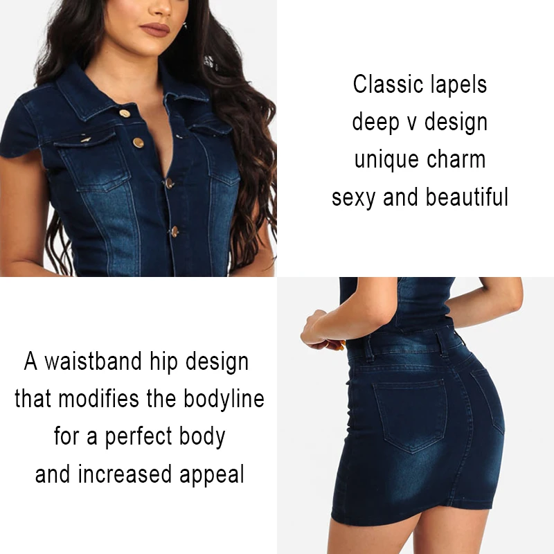 YSSAYSSX Sexy Slim Denim Half sleeve Dress Leisure Solid Color Zipper Pocket Selling Hip Trend Nightclub | Женская одежда