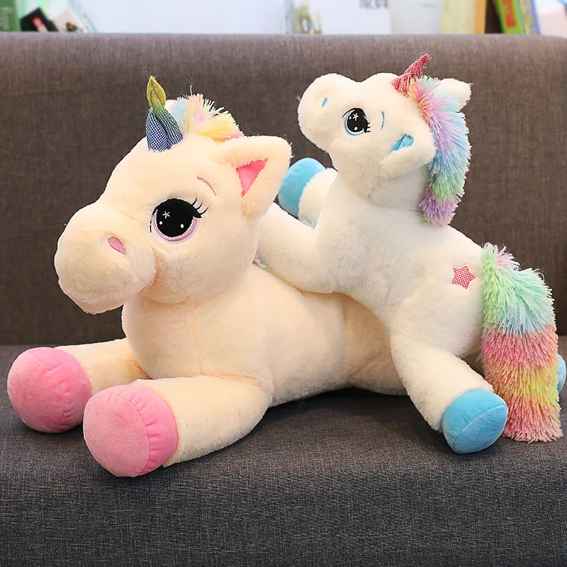 

Large Stuffed Animal Baby Dolls Kawaii Cartoon Rainbow Unicorn Plush baby toys Kids Present horse Children Baby Birthday Gift