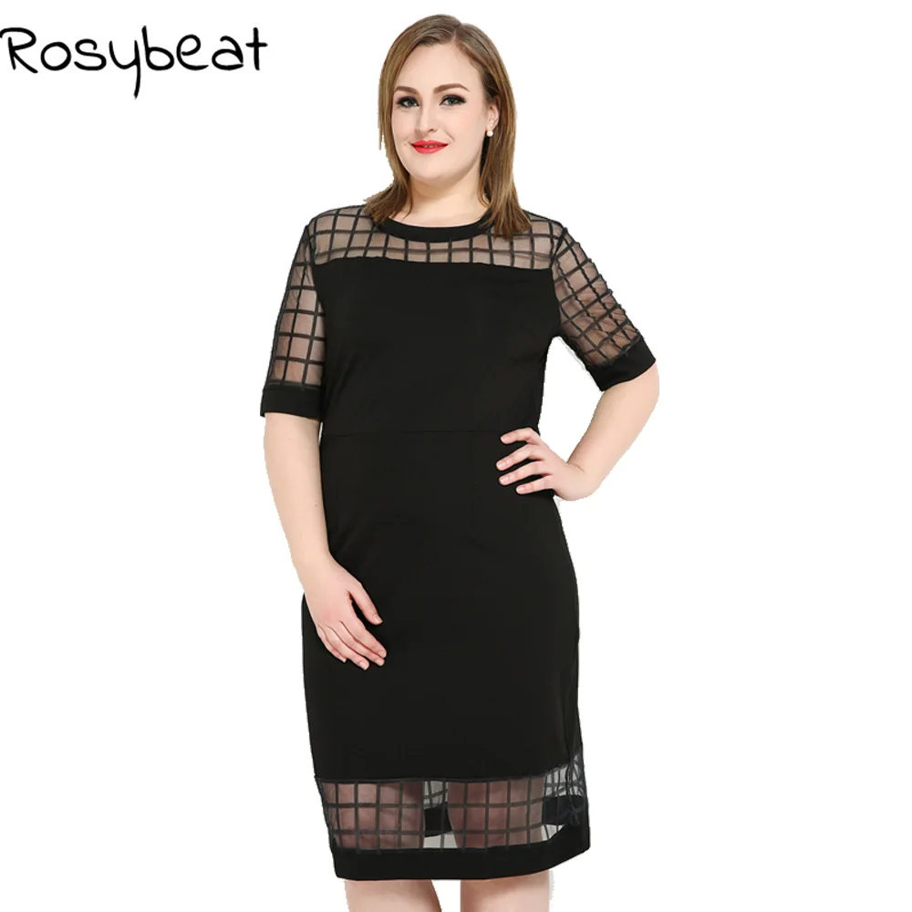 Fashion Women Large Size Summer Dresses Plaid Mesh Patchwork Dress Casual Midi Oneck Half Sleeve Loose 4xl 6xl Vestidos 5x | Женские