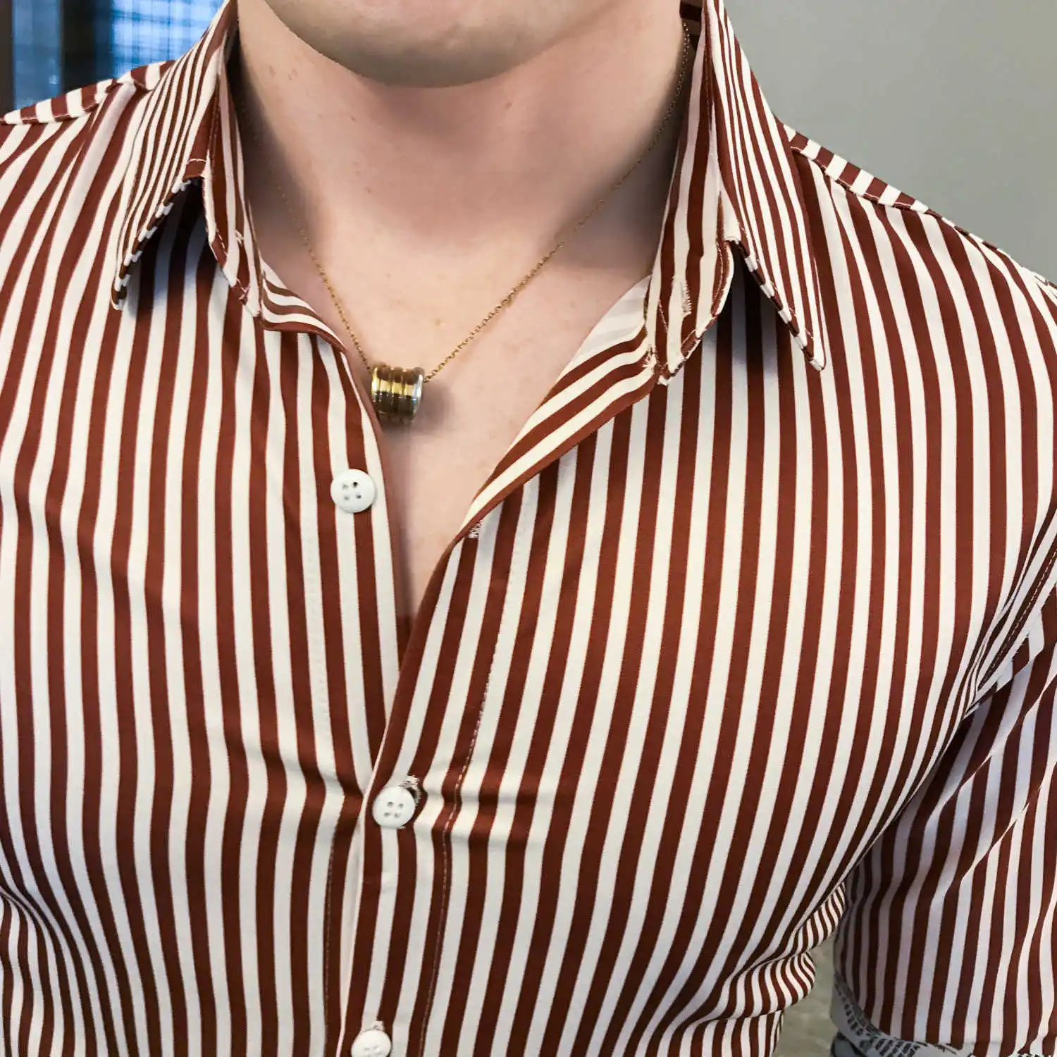 Новые осенние Рубашка в полоску мужские рубашки стиле кэжуал Slim Fit Мода 2019 с