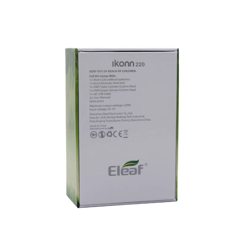100% оригинальный набор Eleaf iKonn 220 VW TC 220W бокс-мод с атомайзером ELLO 2 мл/4 мл |