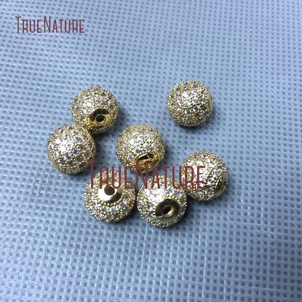 

10Pcs Discount Clear Zircon Micro Inserts Gold Plating Ball Bead Beads Copper Loose Beads 10mm BE1468