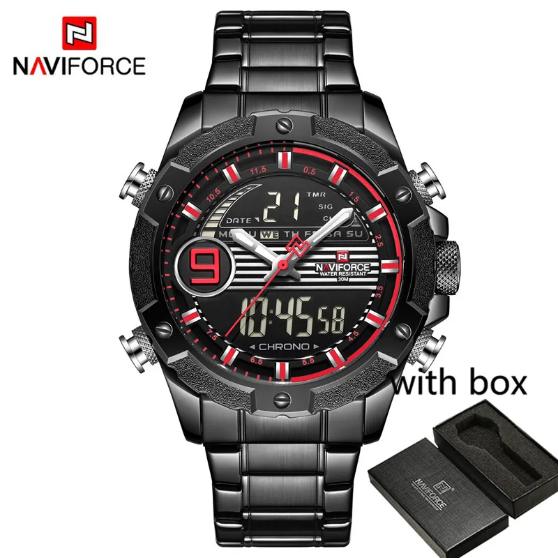 NA9146S04 with box NAVIFORCE мужские часы лучший бренд класса люкс военные водонепроницаемые светодиодные цифровые спортивные мужские часы мужские наручные часы relogio masculino 9146 - Цвет: NA9146S04 with box