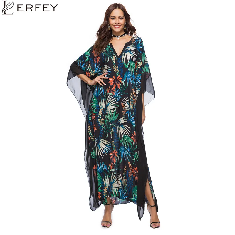 Платье LERFEY женское длинное повседневное Пляжное с рукавом летучая мышь|dress